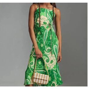 🌿 FARM Rio Green Floral Cutout Midi Dress